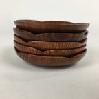 Japanese Wood lacquered Drink Saucer 5pc Set Vtg Chataku Coaster Brown UR595