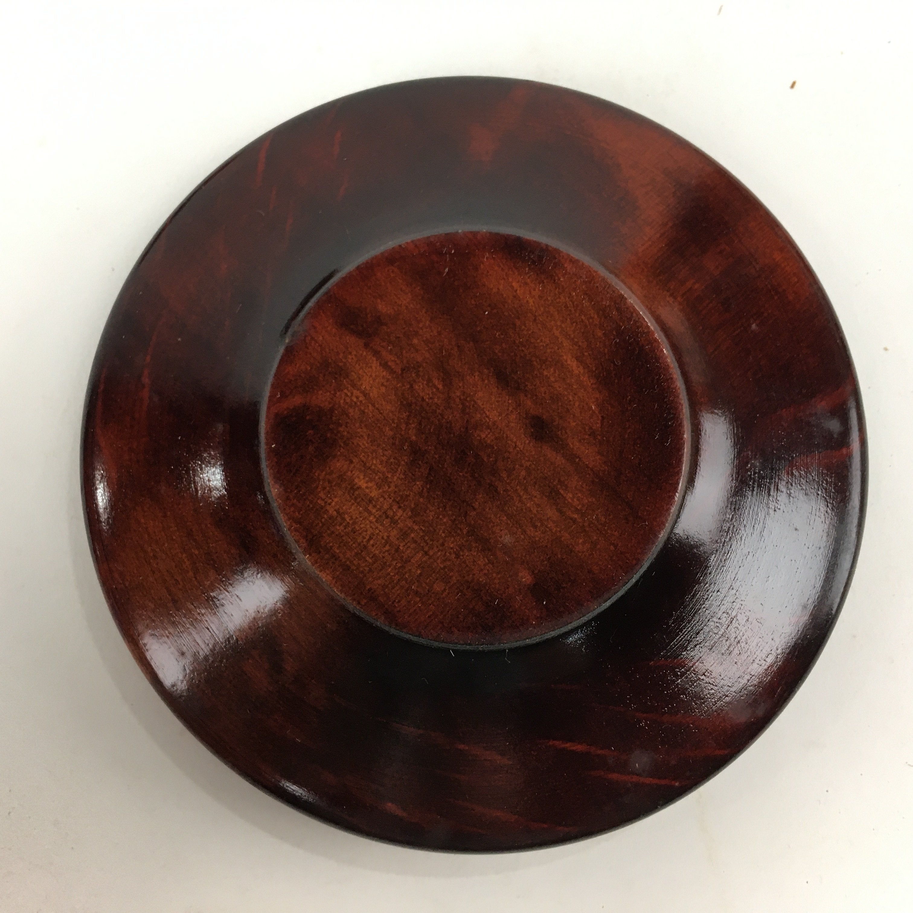 Japanese Wood lacquered Drink Saucer 5pc Set Vtg Chataku Coaster Brown UR596