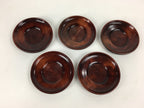 Japanese Wood lacquered Drink Saucer 5pc Set Vtg Chataku Coaster Brown UR596