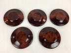 Japanese Wood lacquered Drink Saucer 5pc Set Vtg Chataku Coaster Brown UR596