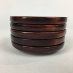 Japanese Wood lacquered Drink Saucer 5pc Set Vtg Chataku Coaster Brown UR596