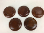 Japanese Wood lacquered Drink Saucer 5pc Set Vtg Chataku Coaster Brown UR597
