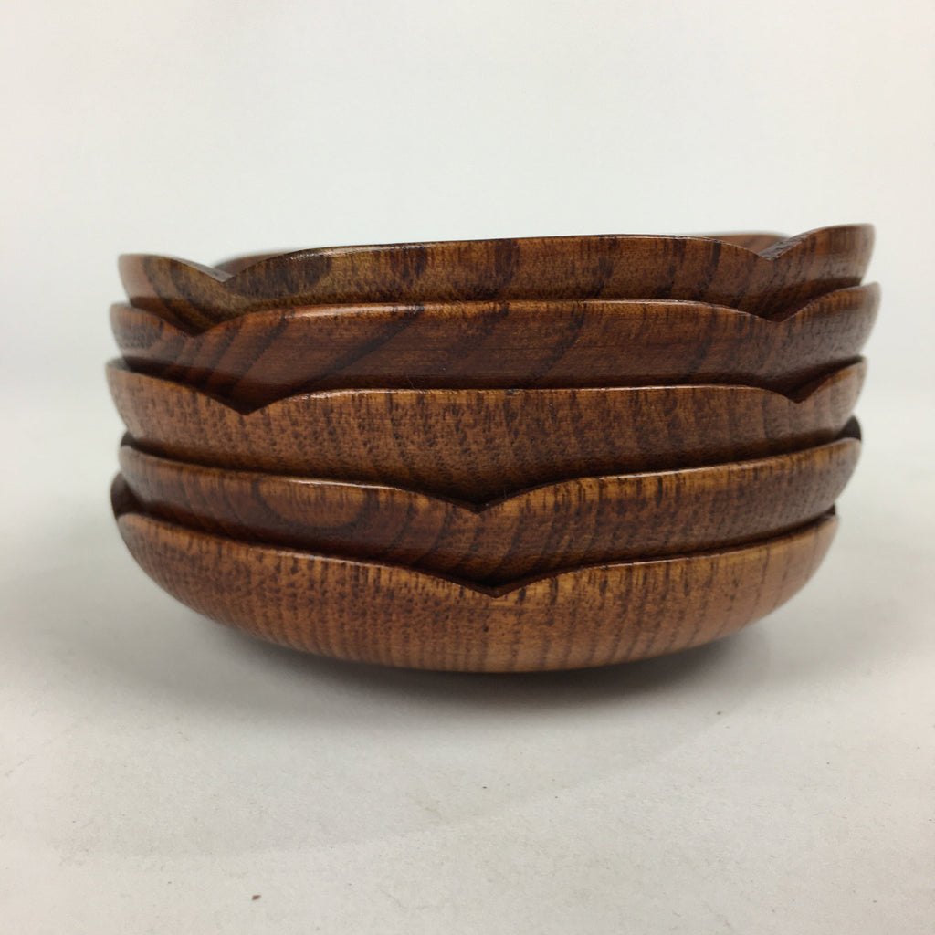 Japanese Wood lacquered Drink Saucer 5pc Set Vtg Chataku Coaster Brown UR597