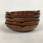 Japanese Wood lacquered Drink Saucer 5pc Set Vtg Chataku Coaster Brown UR597