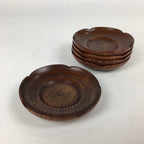 Japanese Wood lacquered Drink Saucer 5pc Set Vtg Chataku Coaster Brown UR597