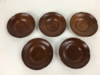 Japanese Wood lacquered Drink Saucer 5pc Set Vtg Chataku Coaster Brown UR598