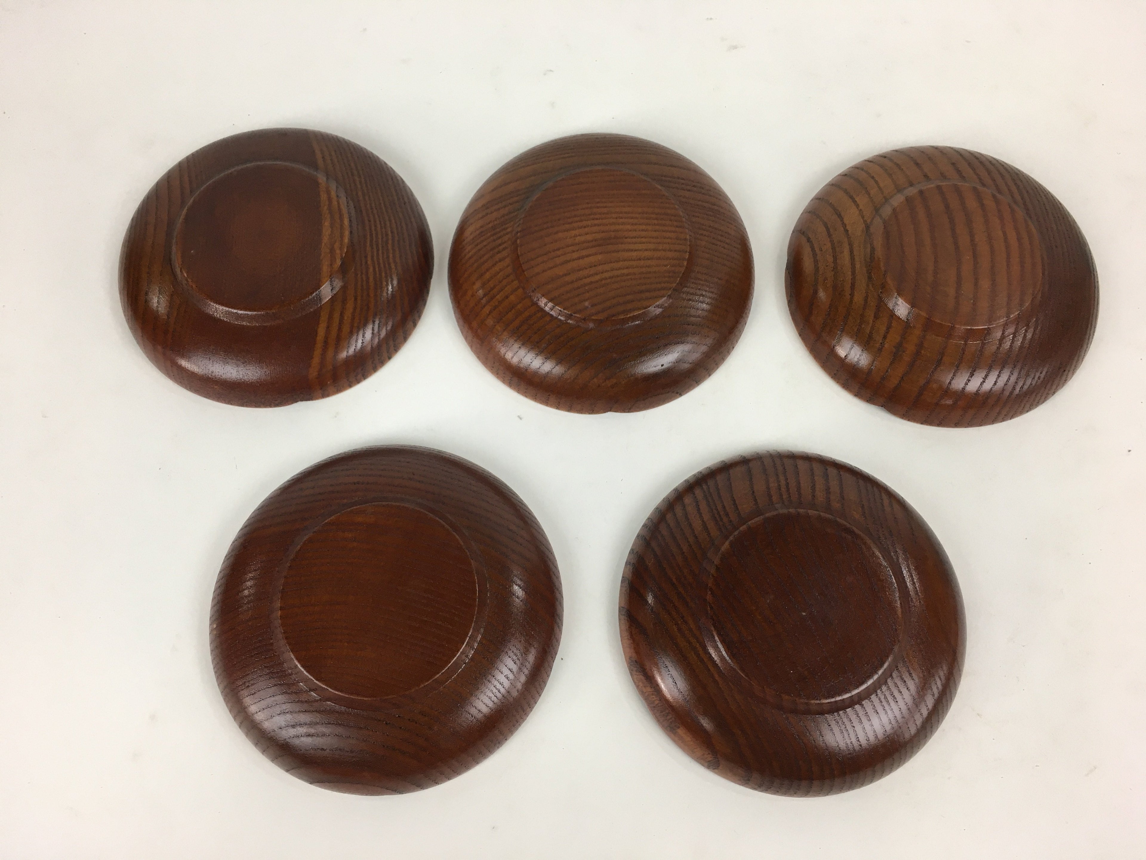Japanese Wood lacquered Drink Saucer 5pc Set Vtg Chataku Coaster Brown UR598