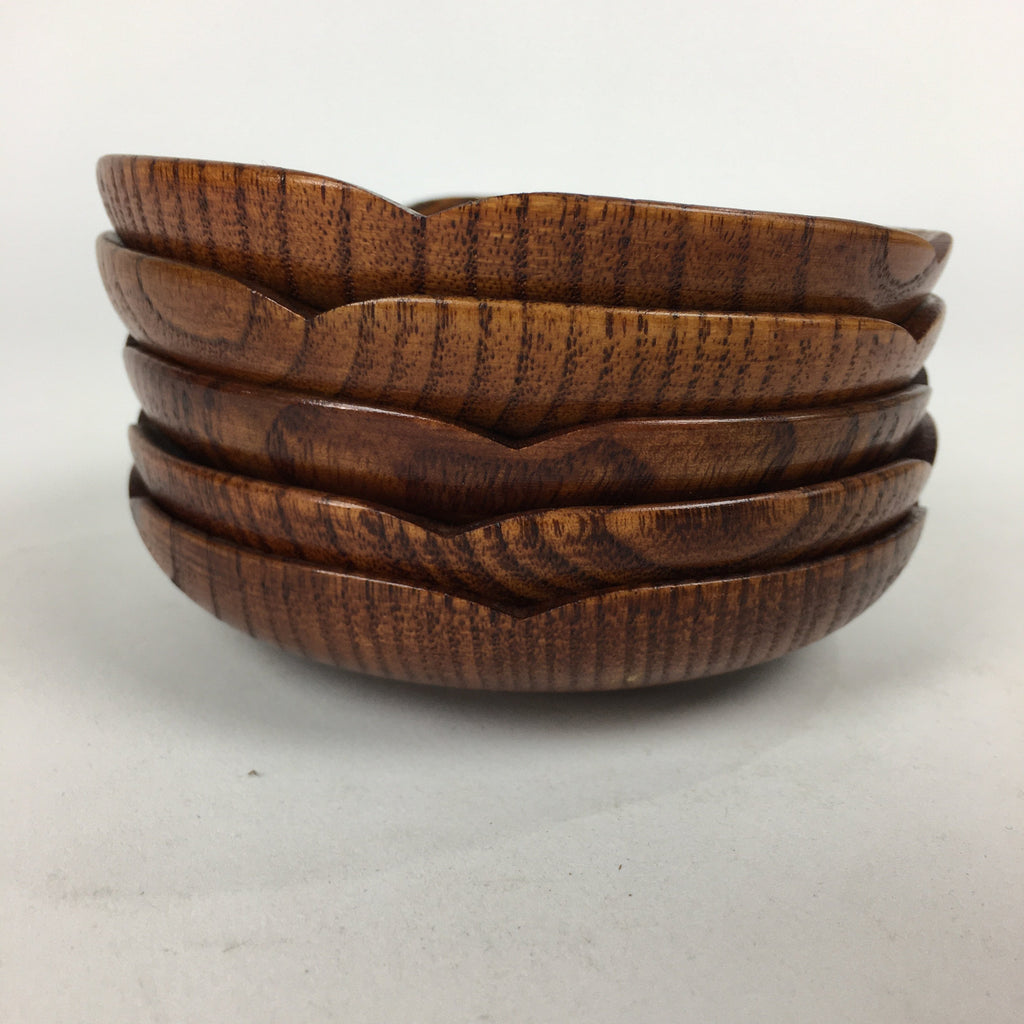 Japanese Wood lacquered Drink Saucer 5pc Set Vtg Chataku Coaster Brown UR598