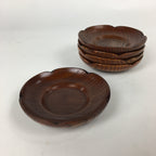 Japanese Wood lacquered Drink Saucer 5pc Set Vtg Chataku Coaster Brown UR598