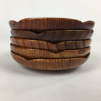 Japanese Wood lacquered Drink Saucer 5pc Set Vtg Chataku Coaster Brown UR599