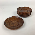Japanese Wood lacquered Drink Saucer 5pc Set Vtg Chataku Coaster Brown UR599