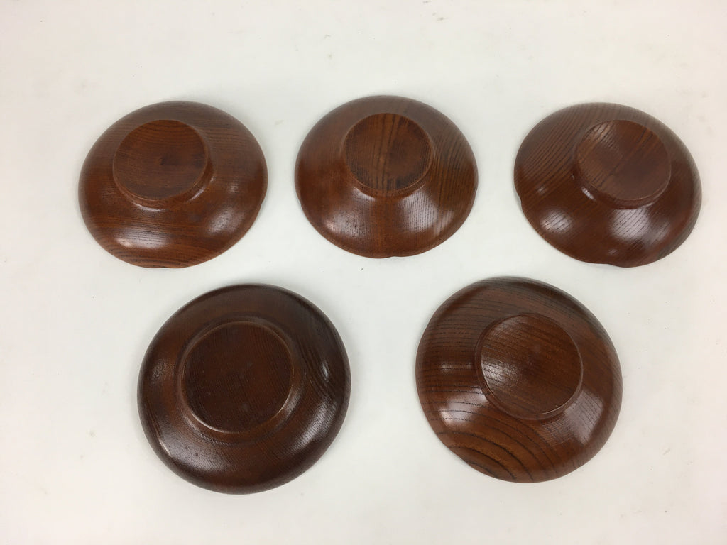 Japanese Wood lacquered Drink Saucer 5pc Set Vtg Chataku Coaster Brown UR600