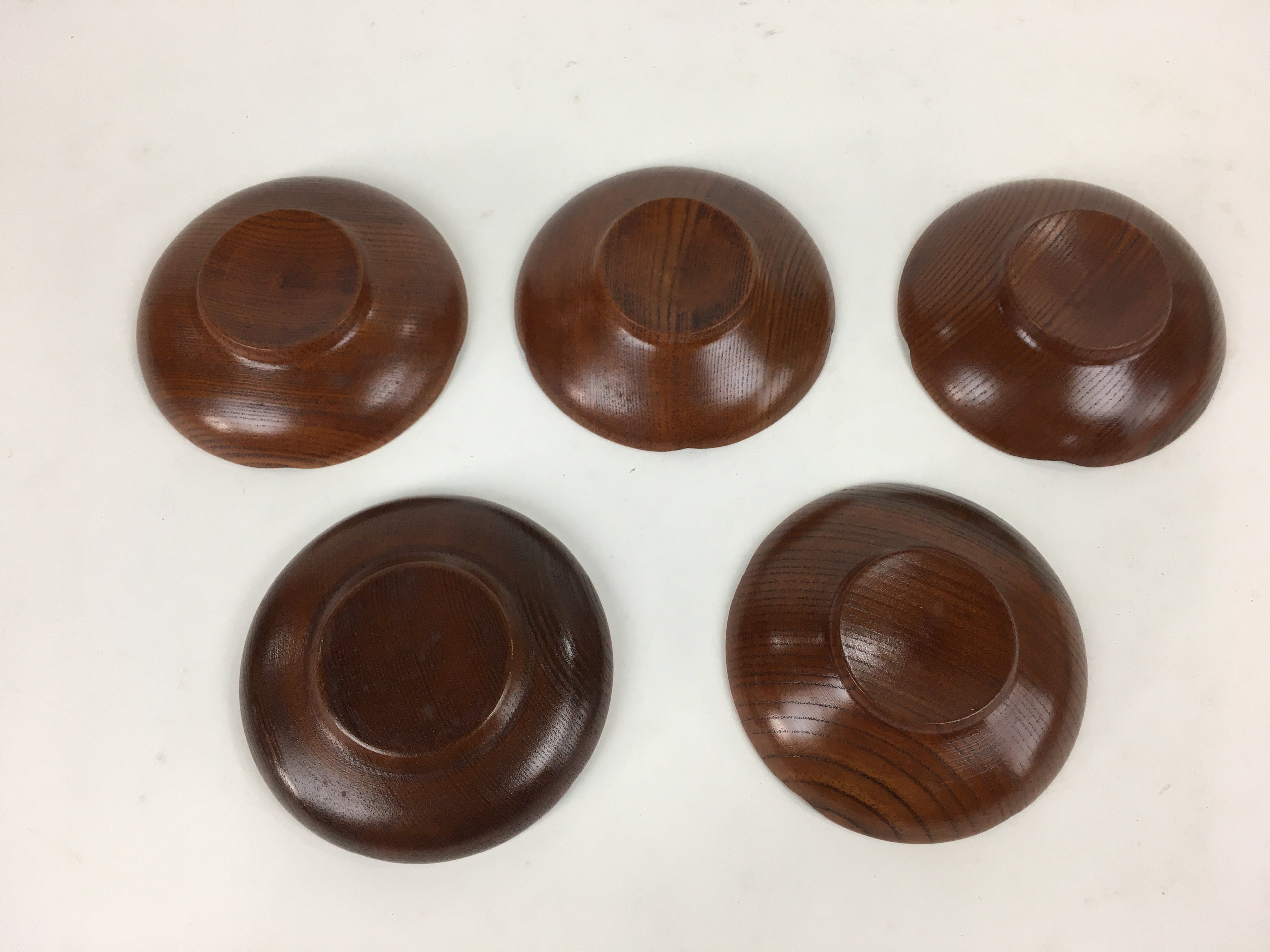 Japanese Wood lacquered Drink Saucer 5pc Set Vtg Chataku Coaster Brown UR600