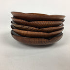 Japanese Wood lacquered Drink Saucer 5pc Set Vtg Chataku Coaster Brown UR600