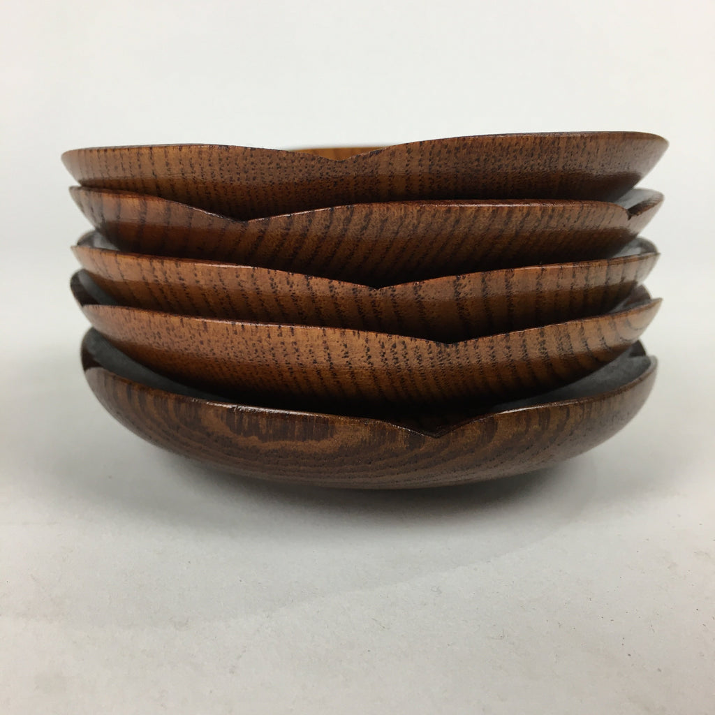 Japanese Wood lacquered Drink Saucer 5pc Set Vtg Chataku Coaster Brown UR600
