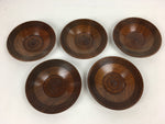 Japanese Wood lacquered Drink Saucer 5pc Set Vtg Chataku Coaster Brown UR601