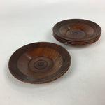 Japanese Wood lacquered Drink Saucer 5pc Set Vtg Chataku Coaster Brown UR601