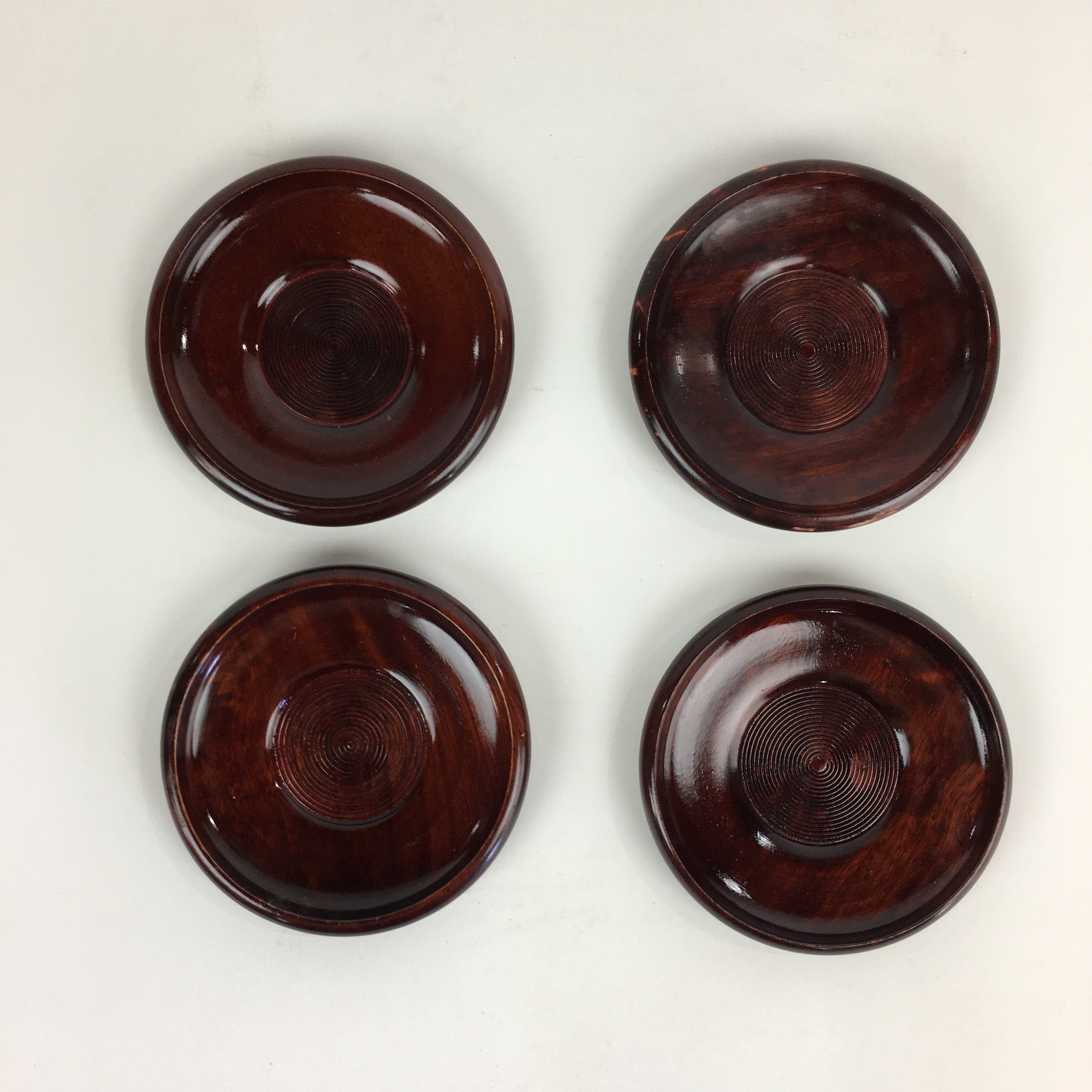 Japanese Wood lacquered Drink Saucer 5pc Set Vtg Chataku Coaster Brown UR718