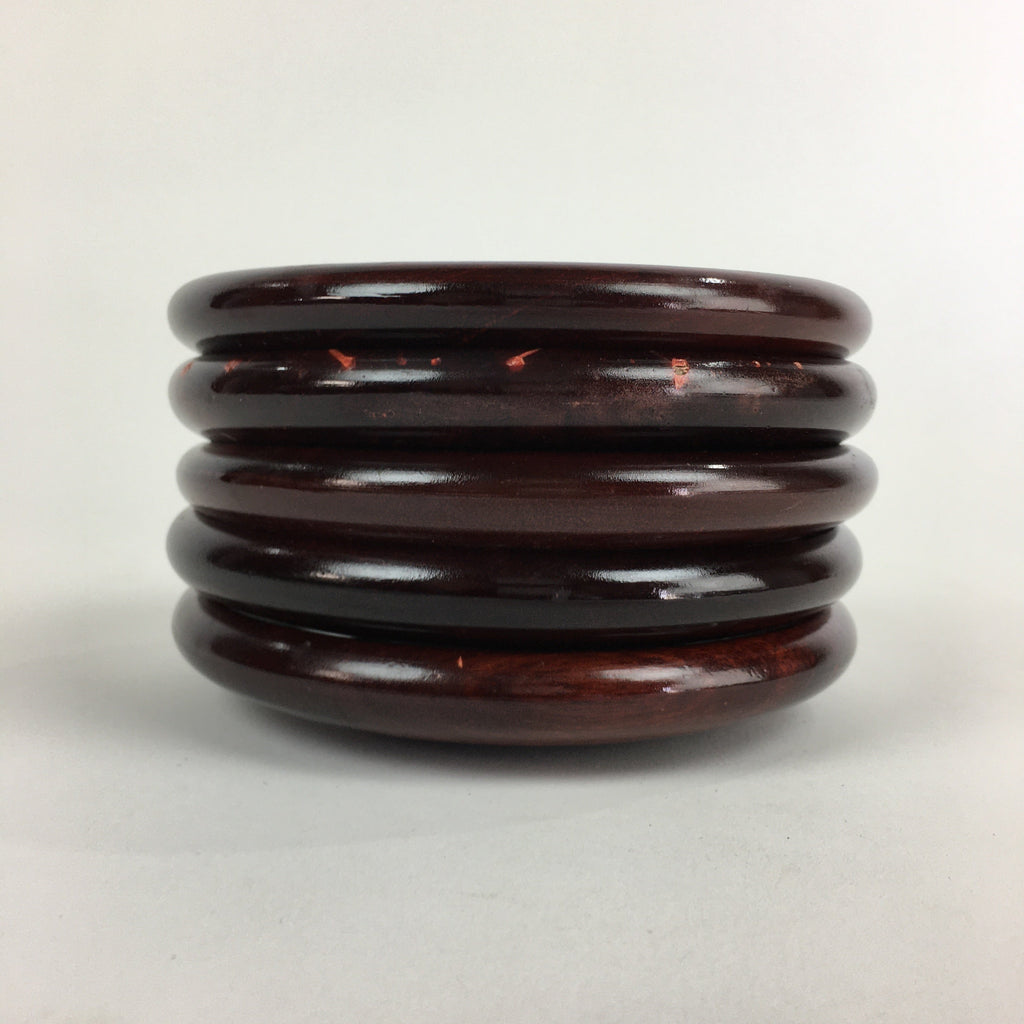 Japanese Wood lacquered Drink Saucer 5pc Set Vtg Chataku Coaster Brown UR718