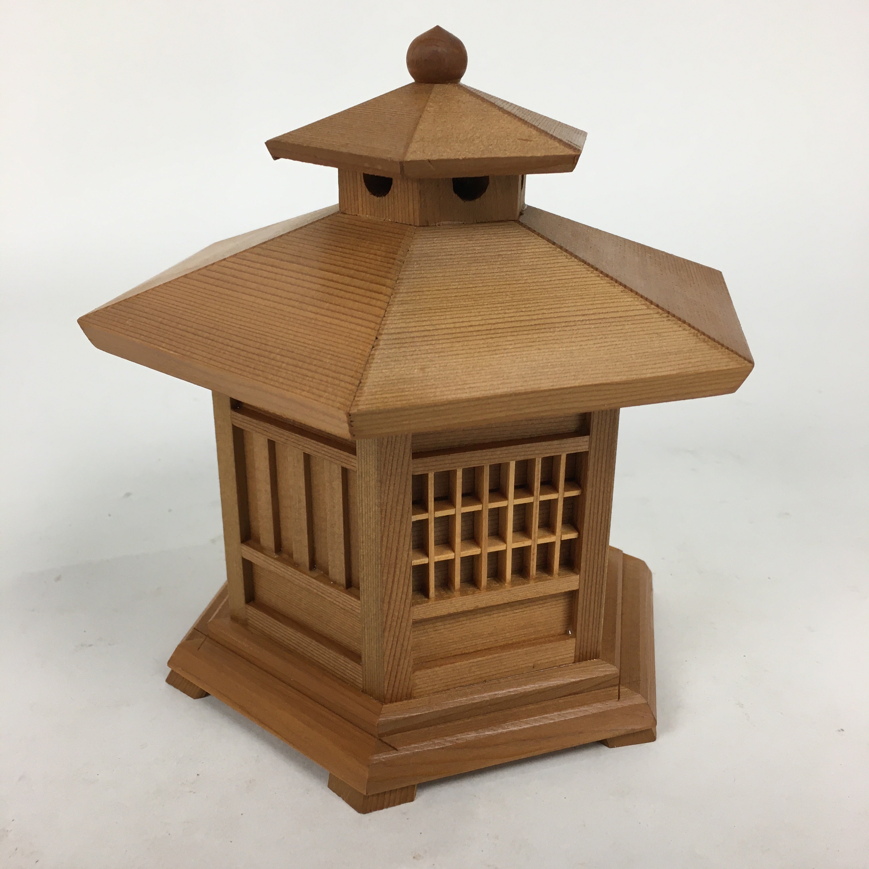 Japanese Wooden Accessory Box Vtg Boxed Hexagonal Lantern Two-tiered PX596