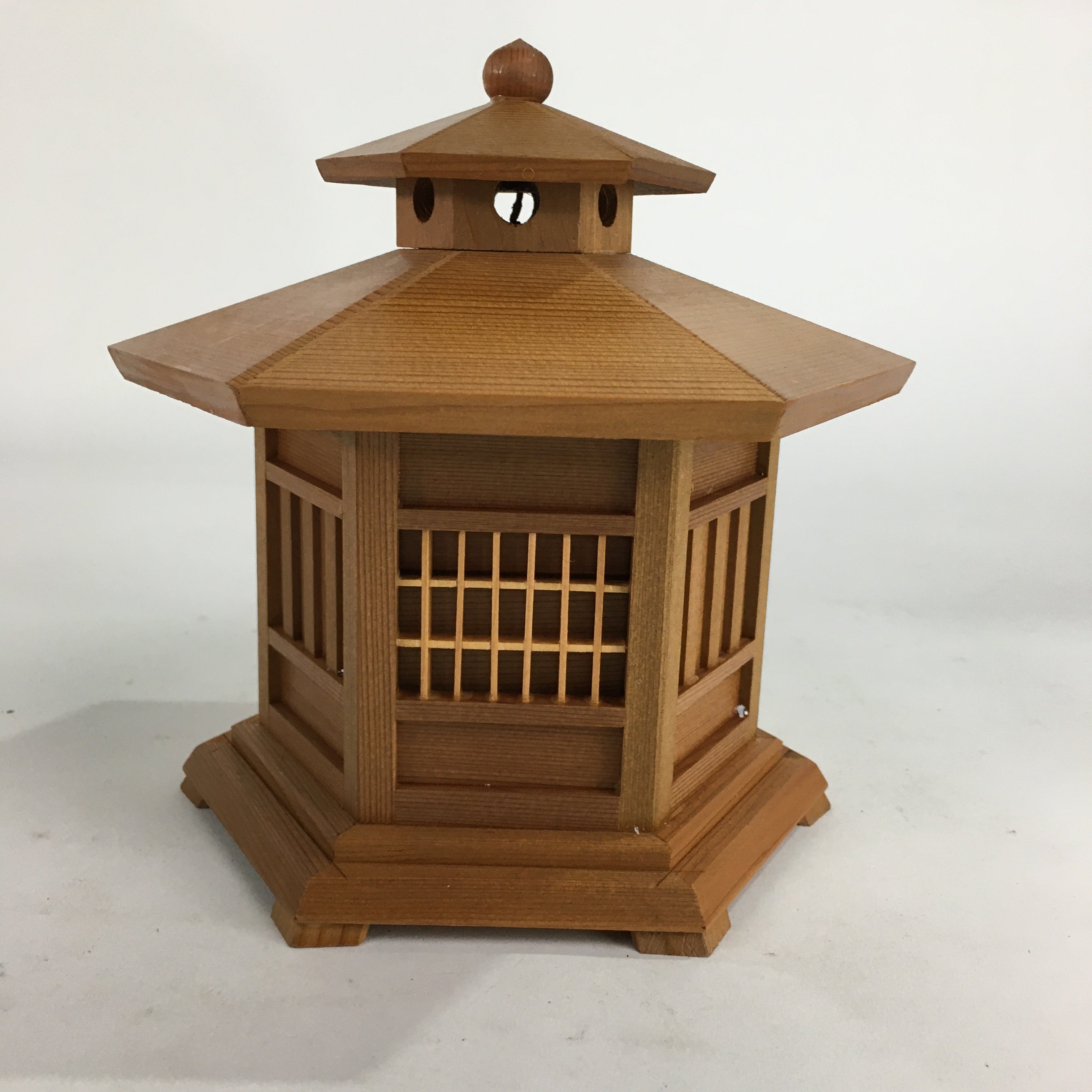 Japanese Wooden Accessory Box Vtg Boxed Hexagonal Lantern Two-tiered PX596