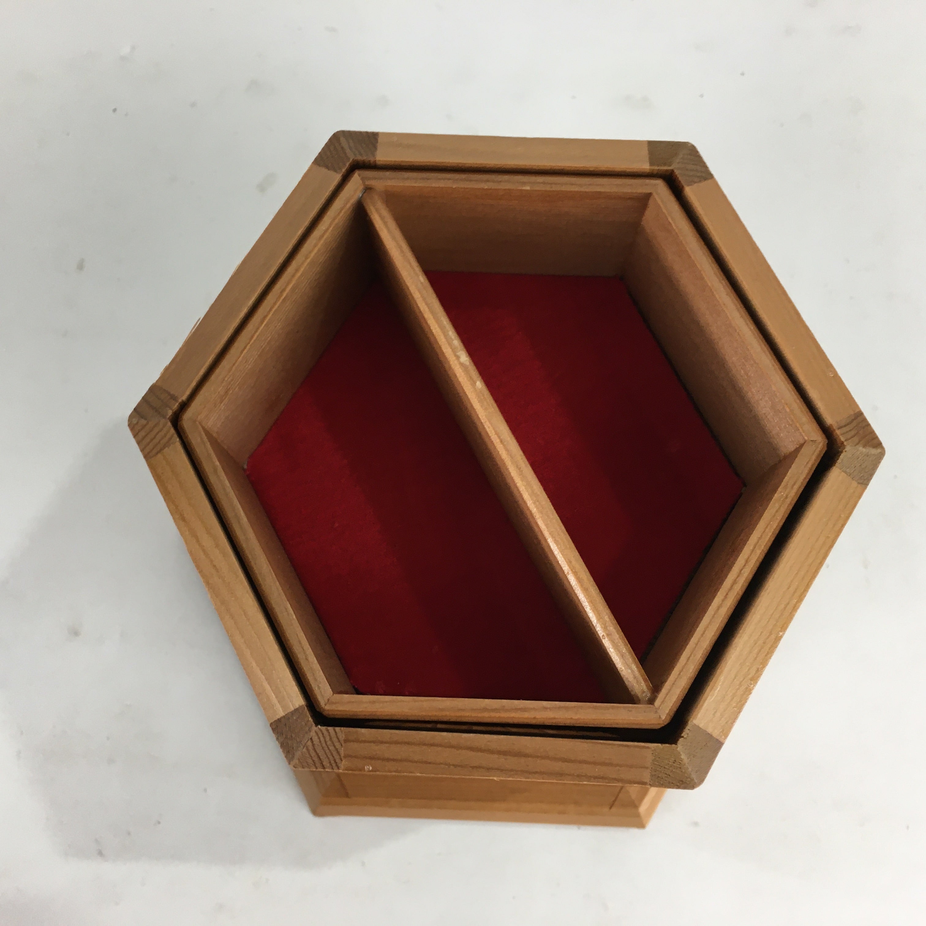 Japanese Wooden Accessory Box Vtg Boxed Hexagonal Lantern Two-tiered PX596