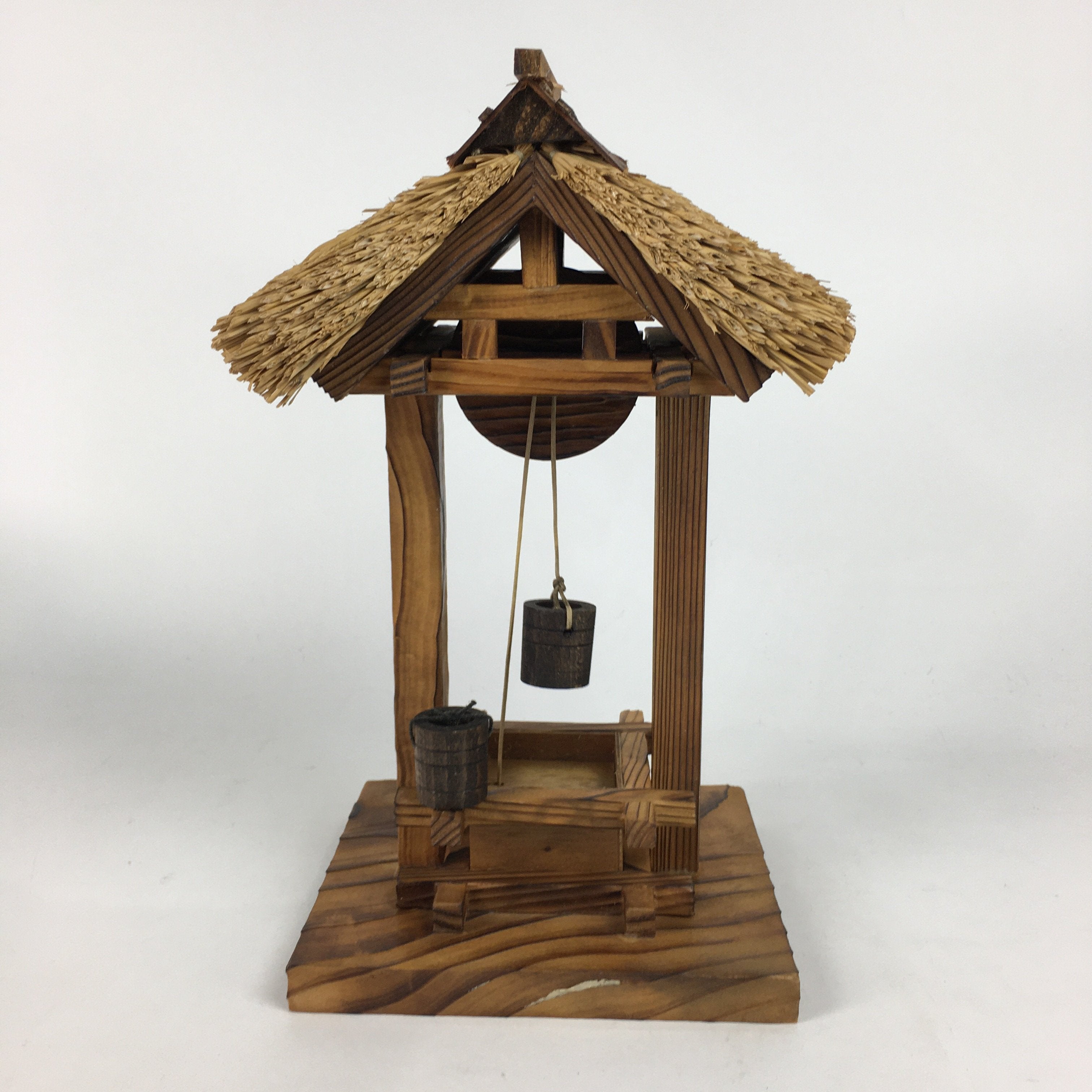 Japanese Wooden Art Display Well Vtg Handmade Brown Tsurube Ido BD684