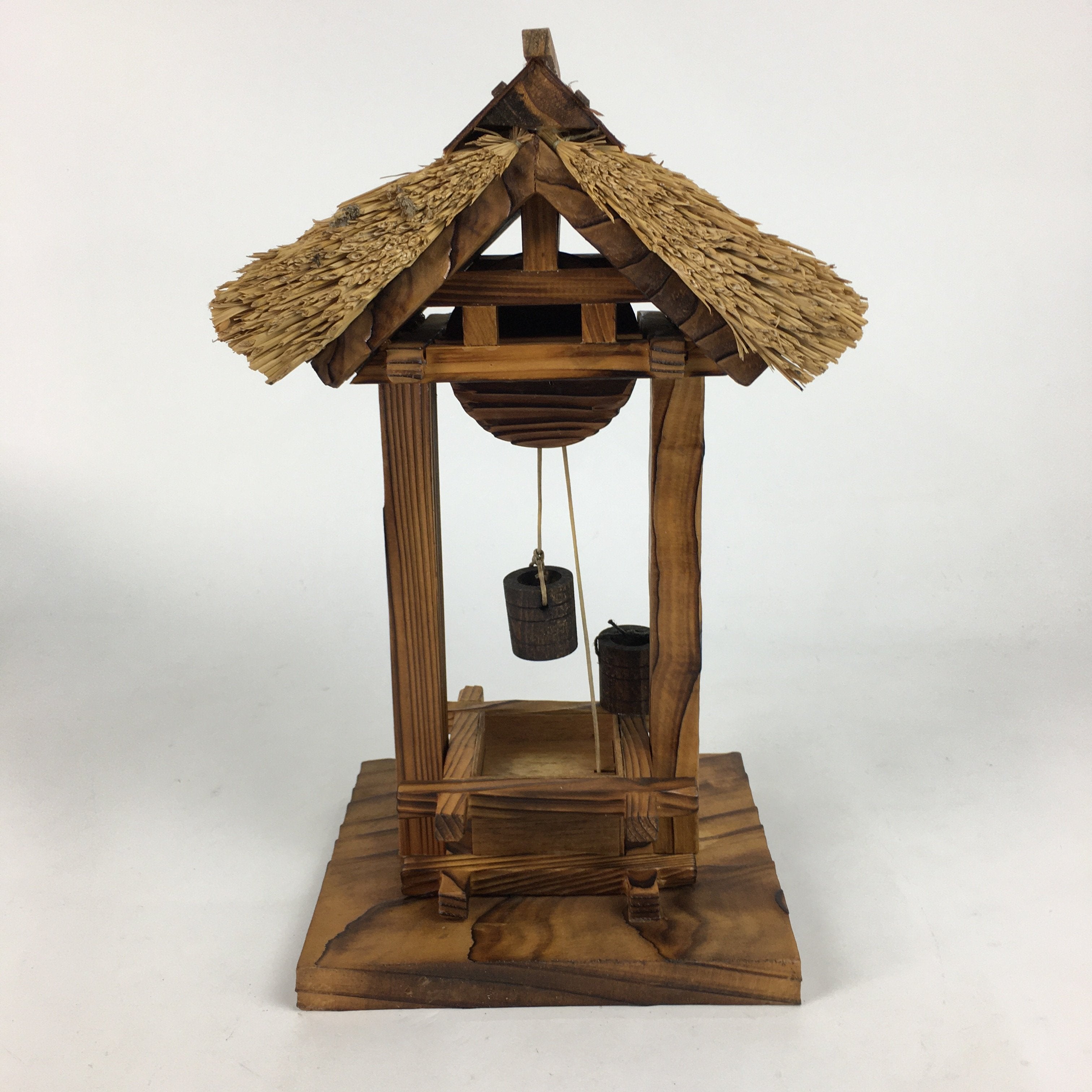 Japanese Wooden Art Display Well Vtg Handmade Brown Tsurube Ido BD684