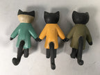 Japanese Wooden Black Cat Figurine Set 3pc Vtg Doll Number Green Yellow KF440