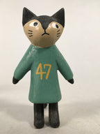 Japanese Wooden Black Cat Figurine Set 3pc Vtg Doll Number Green Yellow KF440