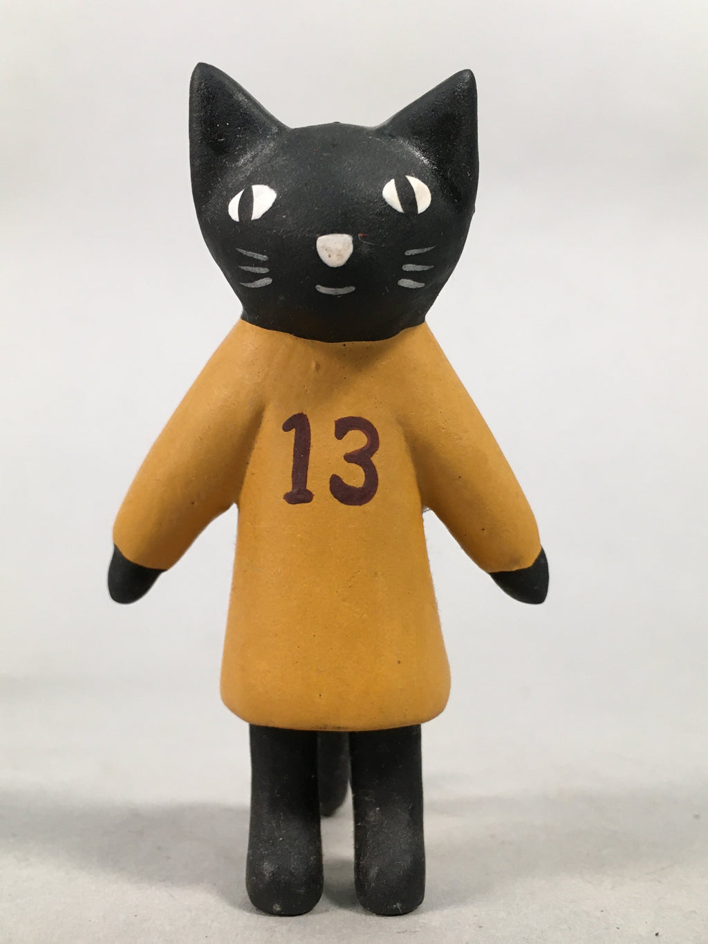 Japanese Wooden Black Cat Figurine Set 3pc Vtg Doll Number Green Yellow KF440