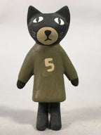 Japanese Wooden Black Cat Figurine Set 3pc Vtg Doll Number Green Yellow KF440