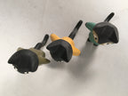 Japanese Wooden Black Cat Figurine Set 3pc Vtg Doll Number Green Yellow KF440