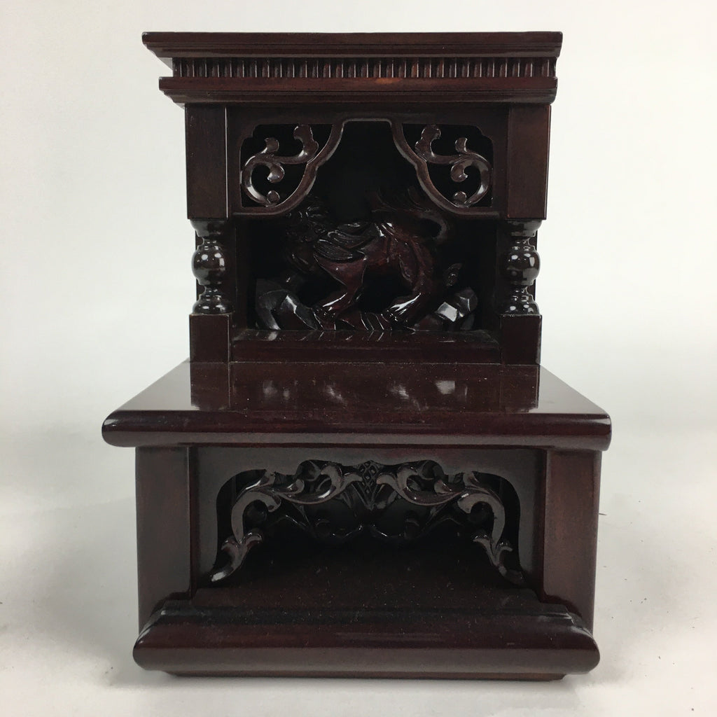 Japanese Wooden Bookend Vtg Foo Lion Shishi design Hondate Brown BD697