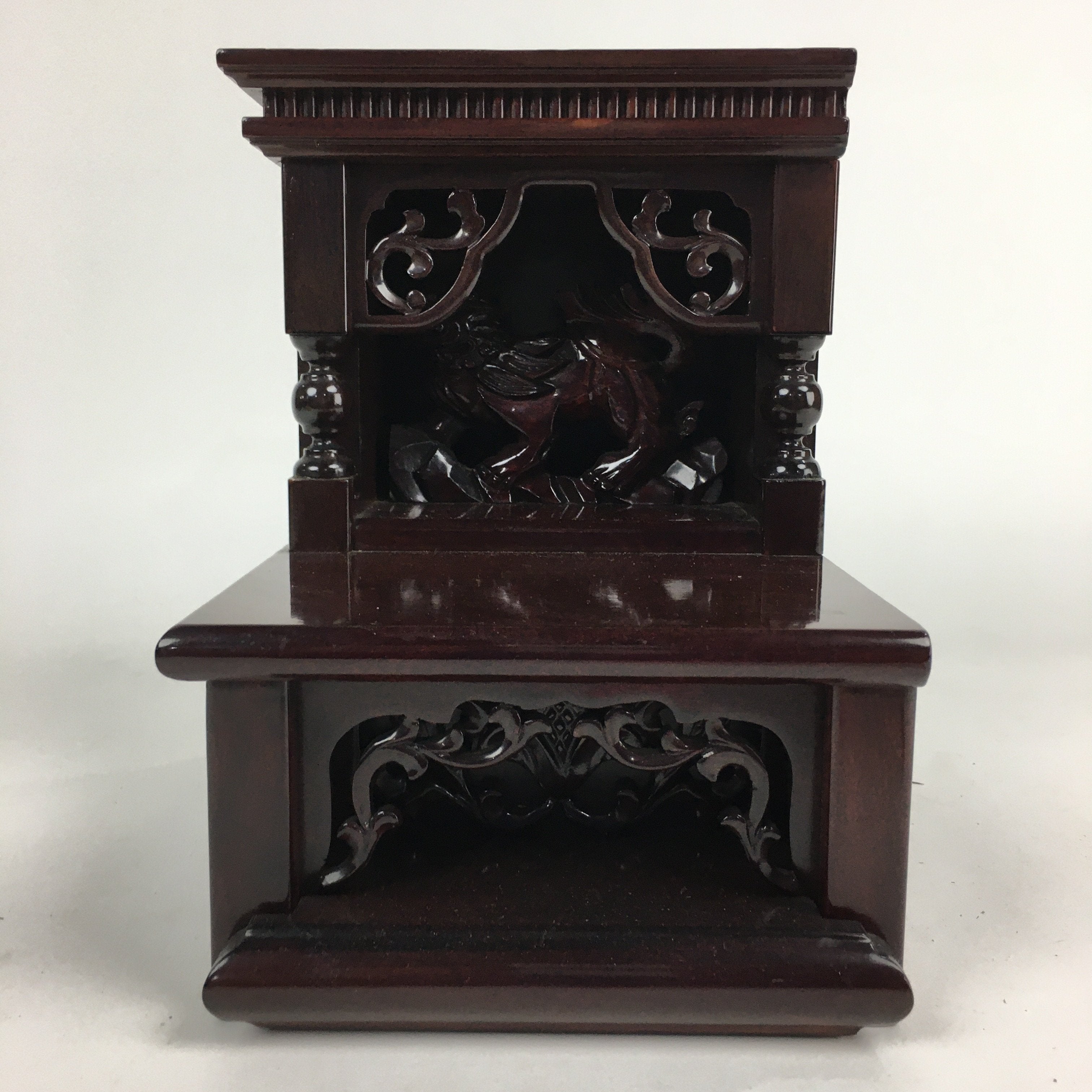Japanese Wooden Bookend Vtg Foo Lion Shishi design Hondate Brown BD697