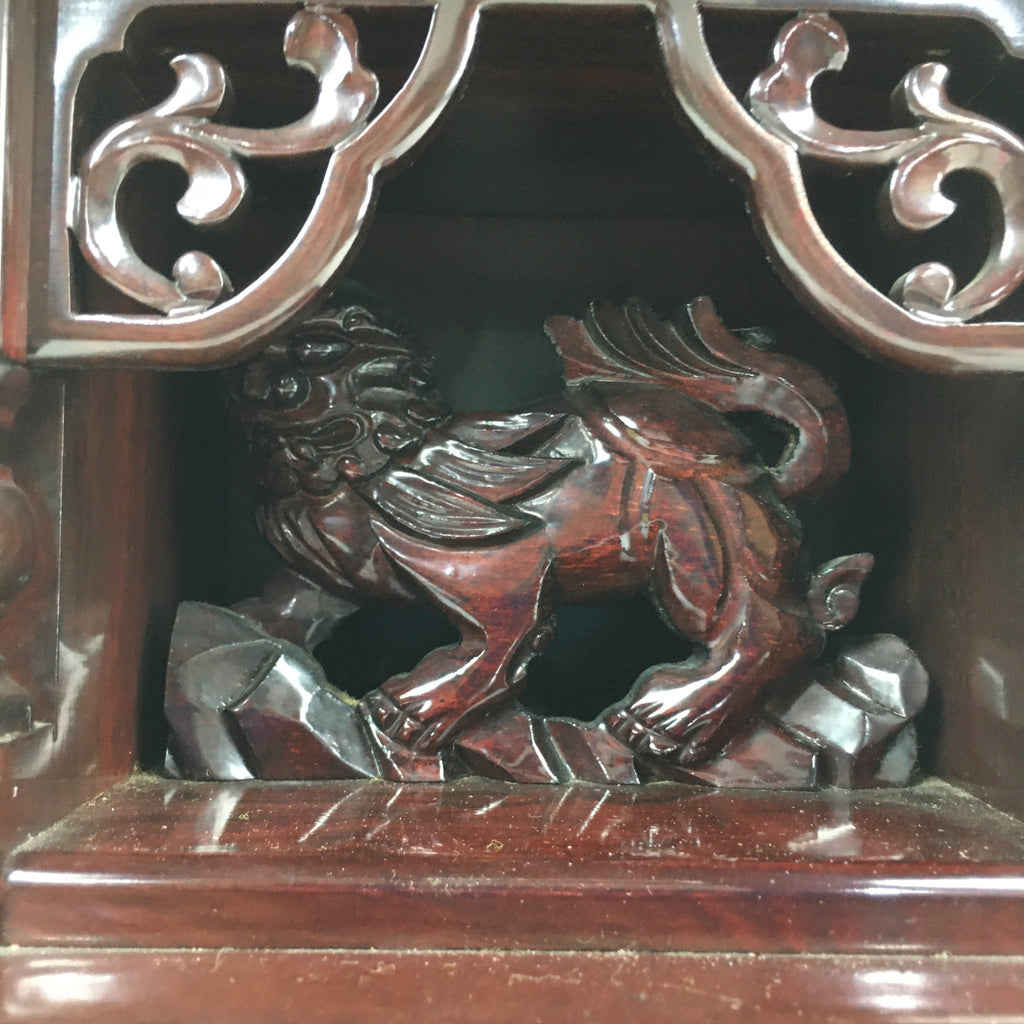 Japanese Wooden Bookend Vtg Foo Lion Shishi design Hondate Brown BD697