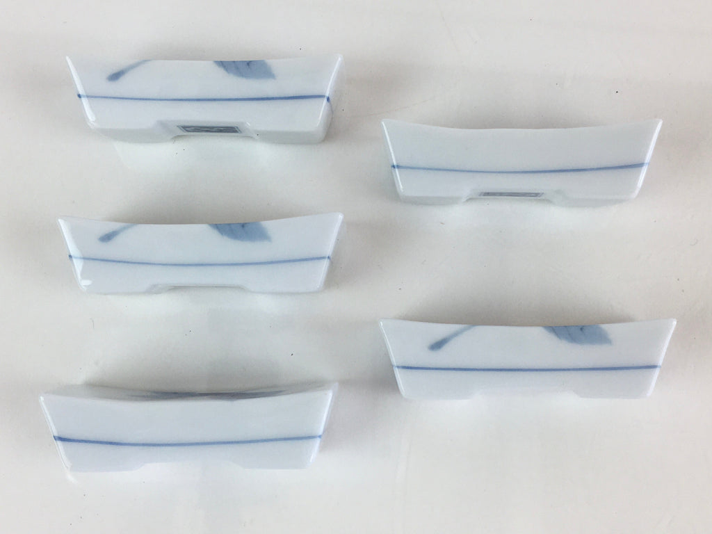 Japanese Wooden Boxed Porcelain Chopstick Rest 5pc Set Vtg Hashioki PX624