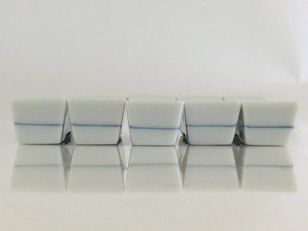 Japanese Wooden Boxed Porcelain Chopstick Rest 5pc Set Vtg Hashioki PX624