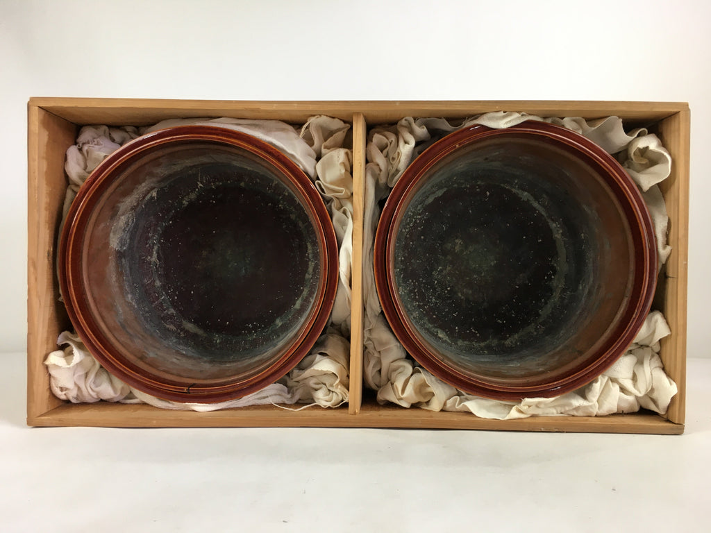 Japanese Wooden Brazier Fire Pit 2pc Set Vtg Akebono-Nuri Hibachi H42