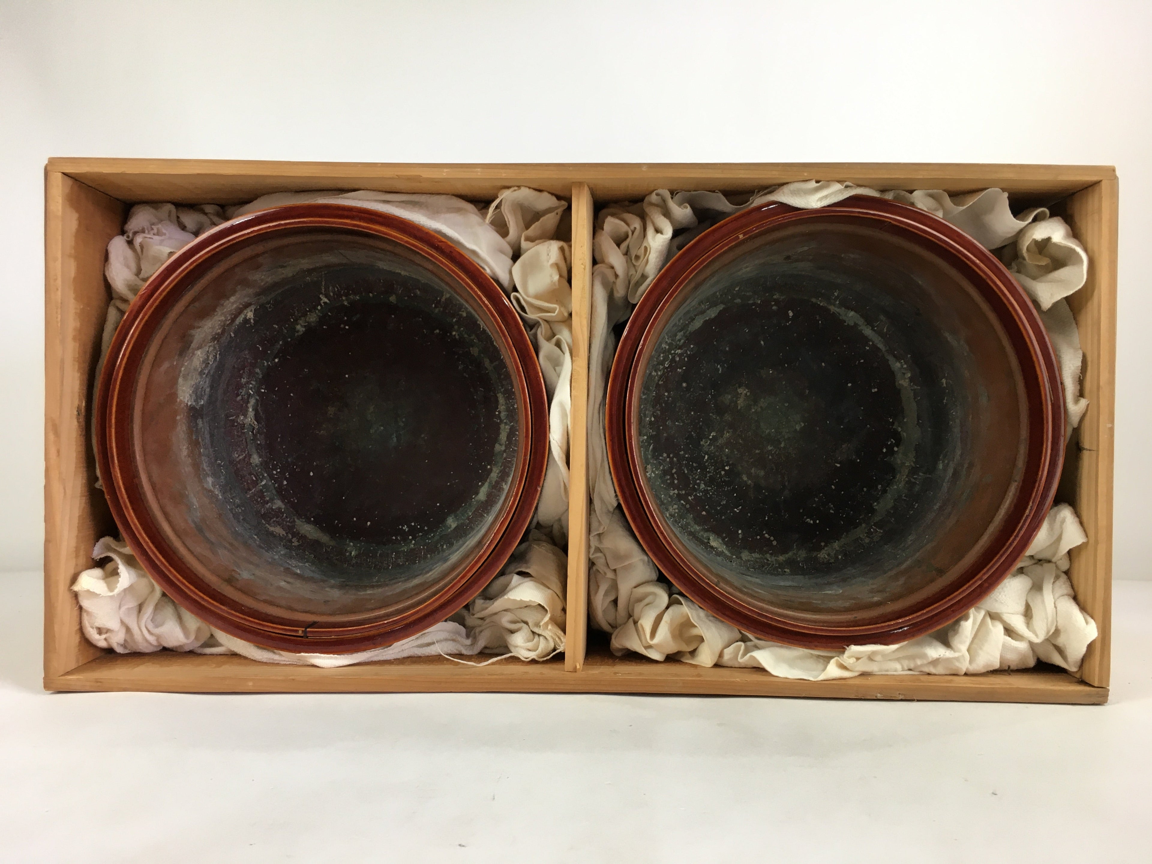 Japanese Wooden Brazier Fire Pit 2pc Set Vtg Akebono-Nuri Hibachi H42