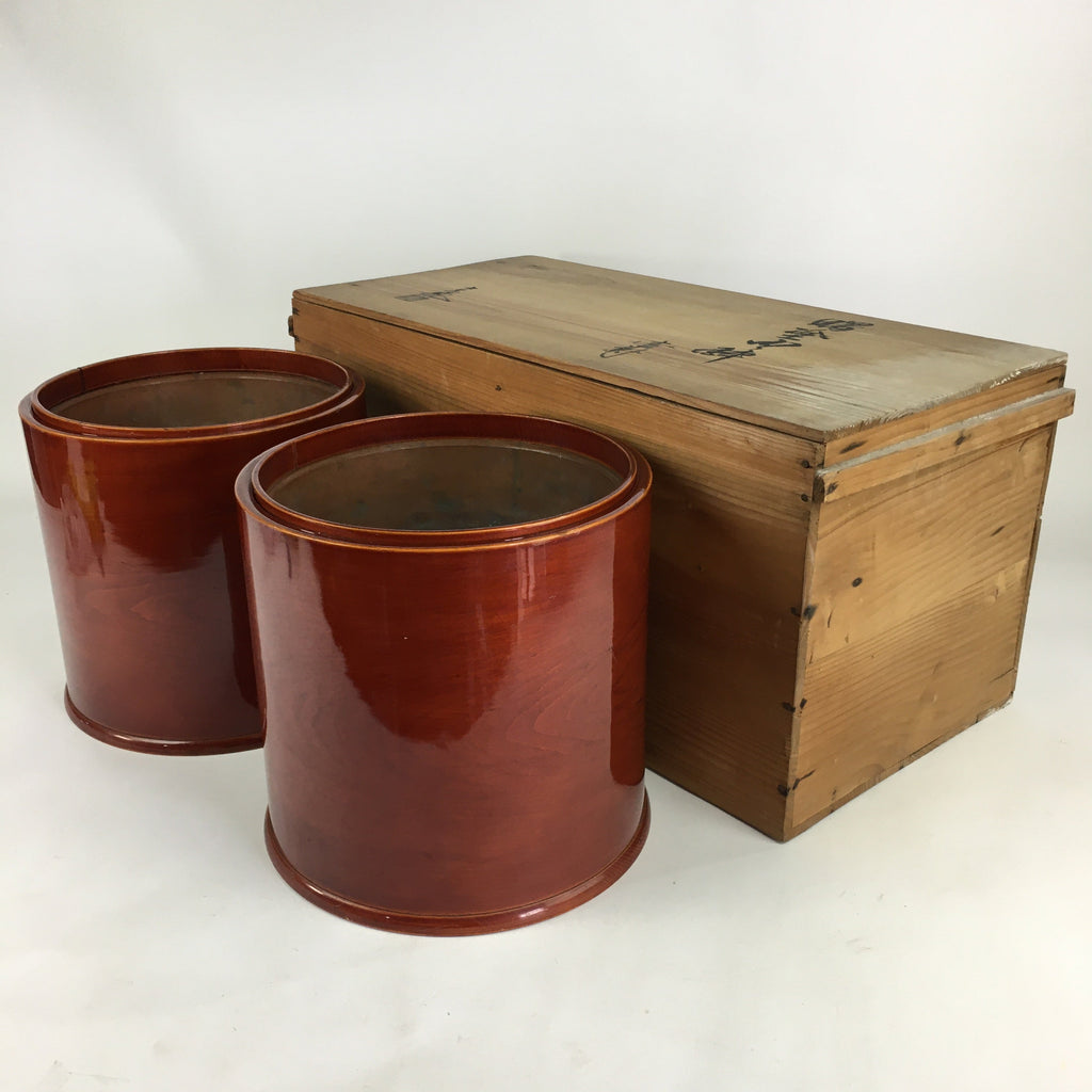 Japanese Wooden Brazier Fire Pit 2pc Set Vtg Akebono-Nuri Hibachi H42