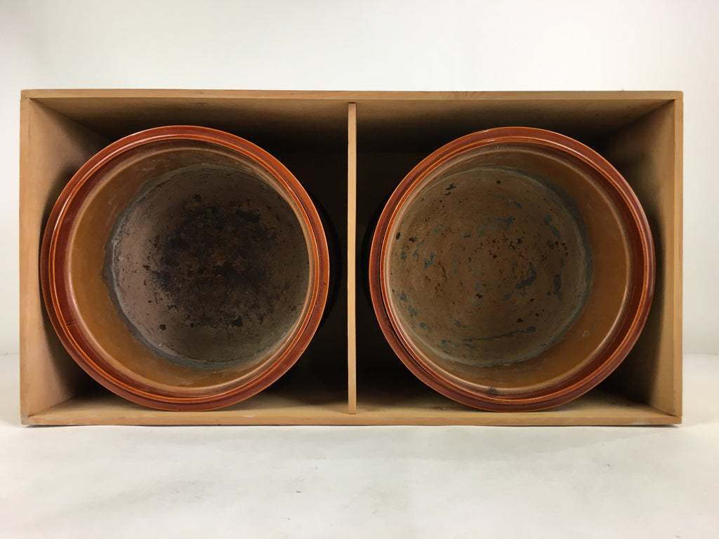 Japanese Wooden Brazier Fire Pit 2pc Set Vtg Shunkei-Nuri Hibachi H41