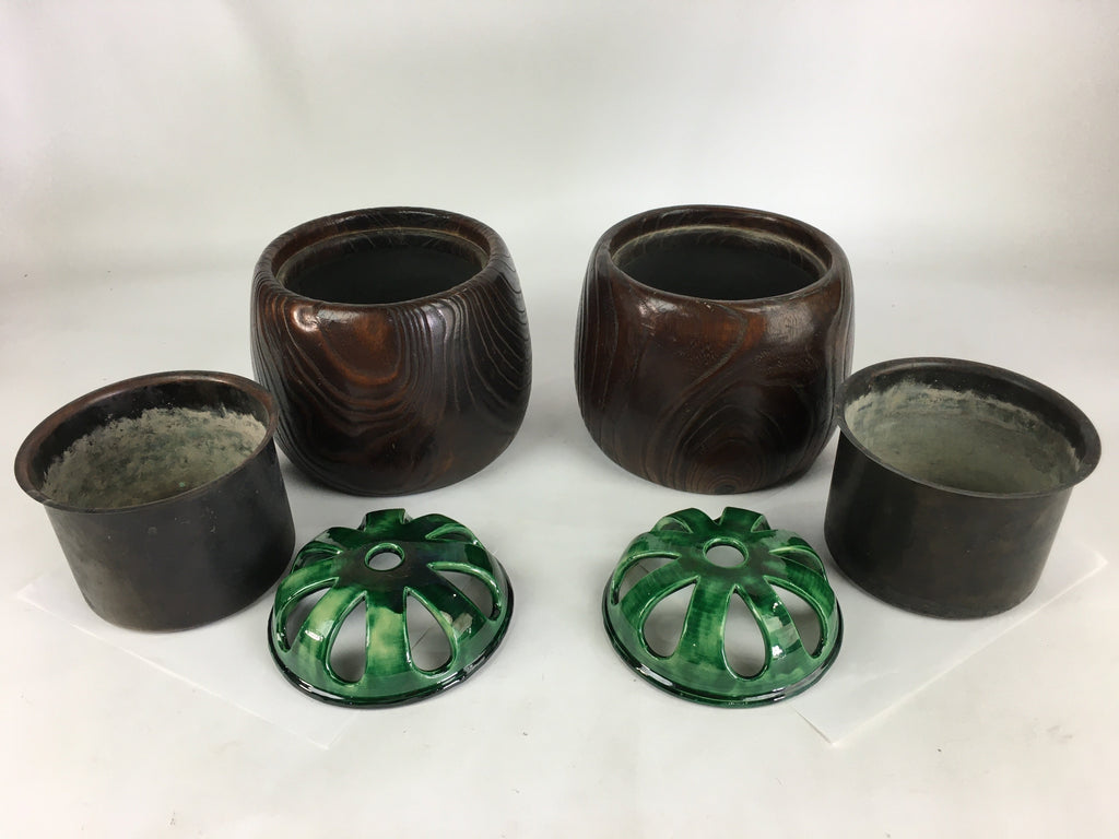 Japanese Wooden Brazier Fire Pit 2pc Set Vtg Tea Ceremony Hibachi H40