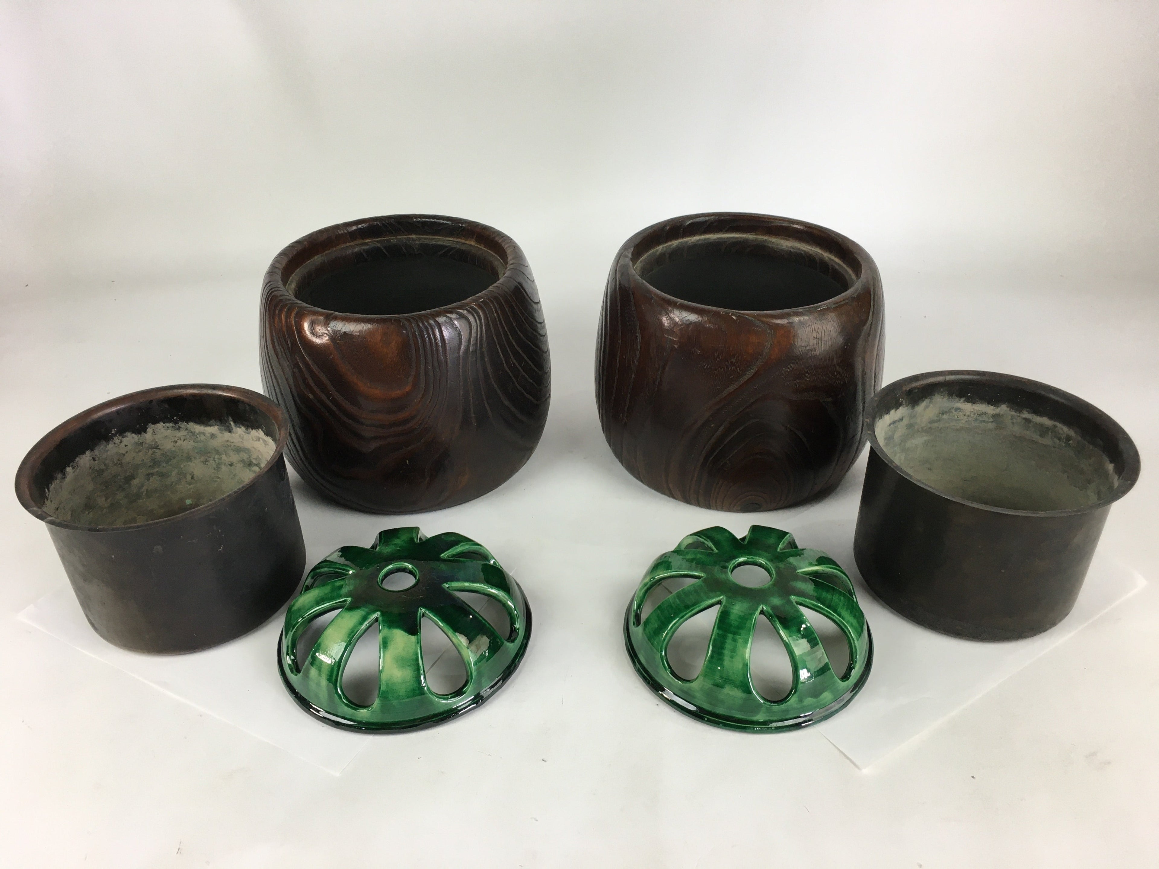 Japanese Wooden Brazier Fire Pit 2pc Set Vtg Tea Ceremony Hibachi H40