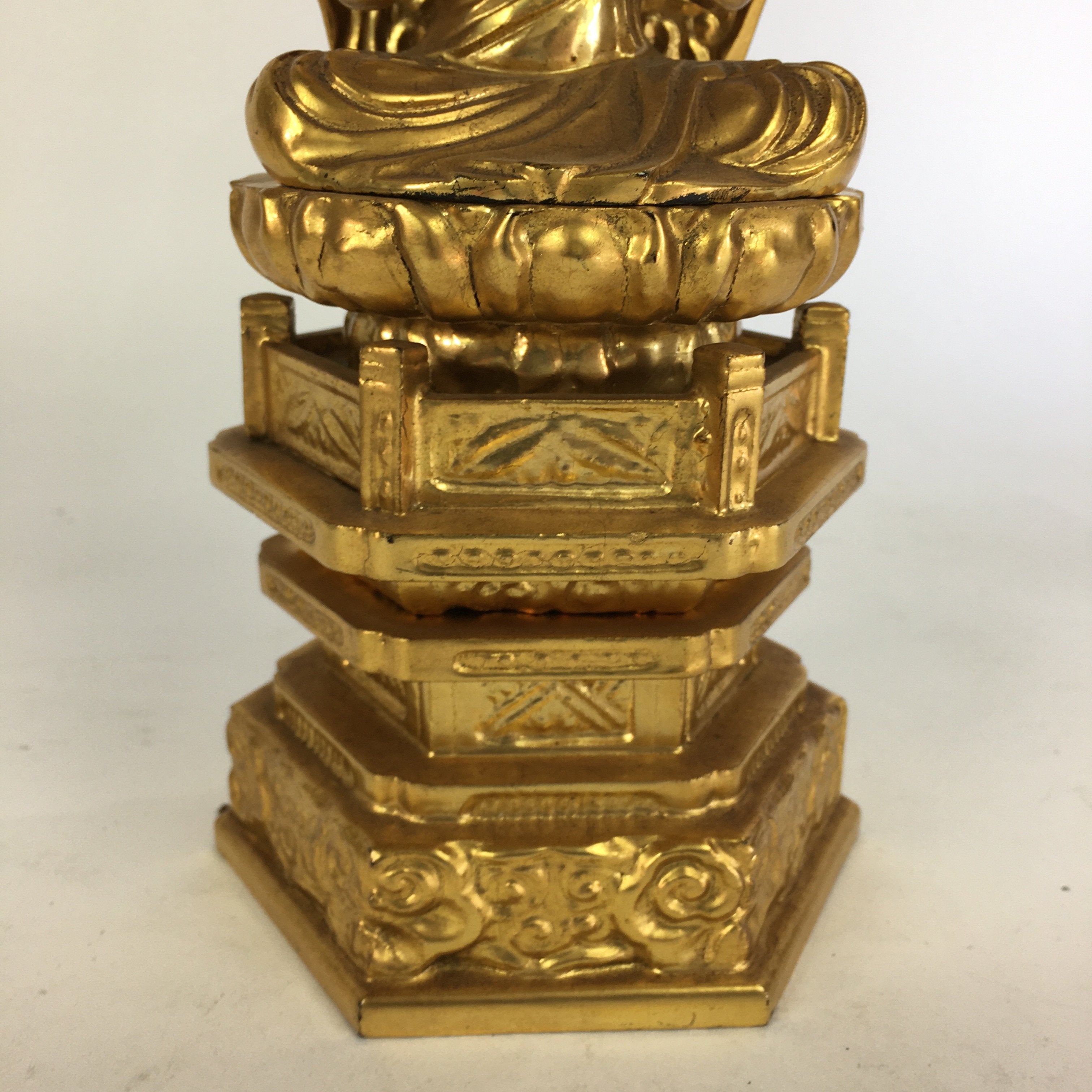 Japanese Wooden Buddhist Altar Dainichi Nyorai Statue Sitting Buddha Gold BD690