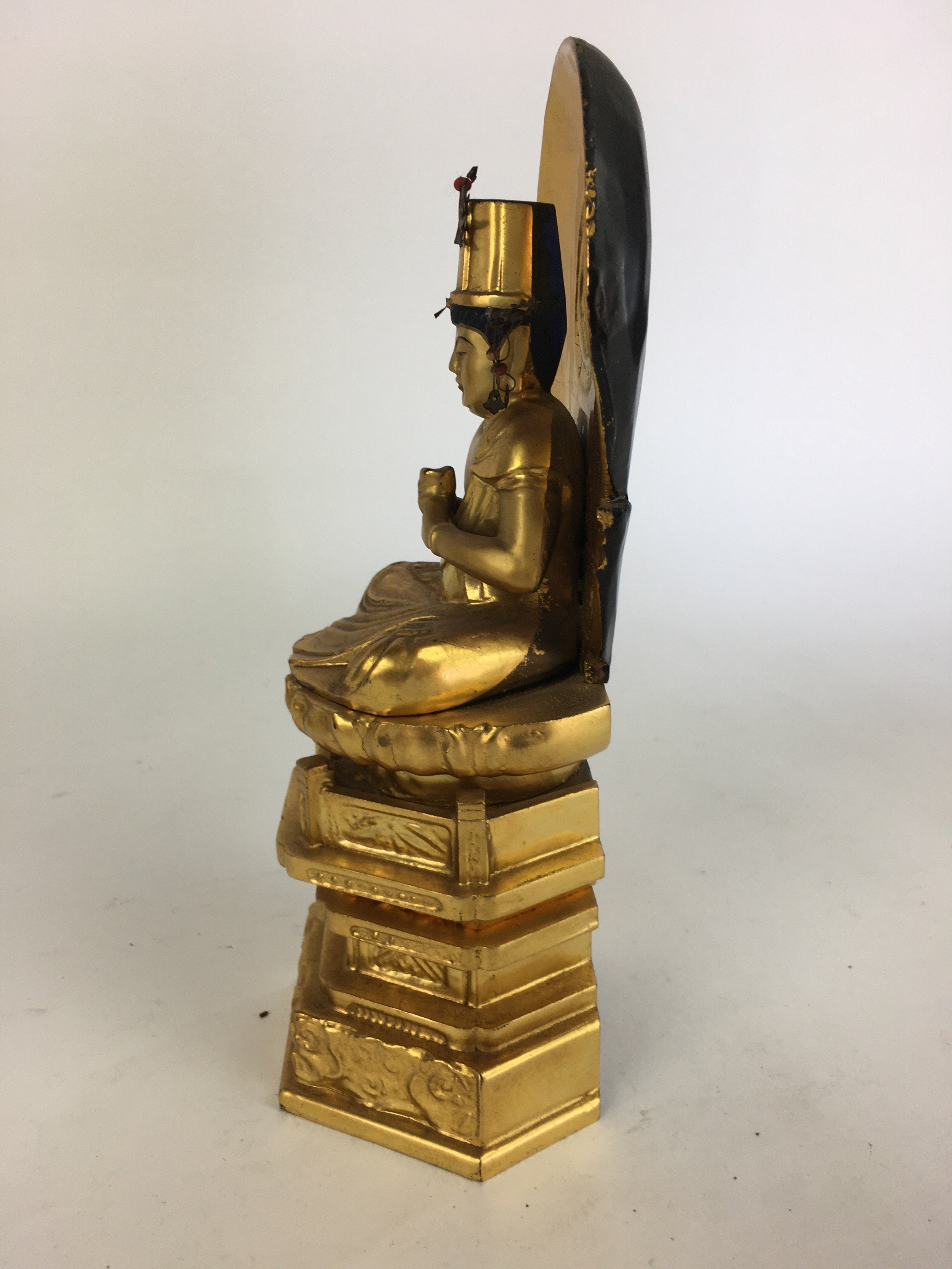 Japanese Wooden Buddhist Altar Dainichi Nyorai Statue Sitting Buddha Gold BD690