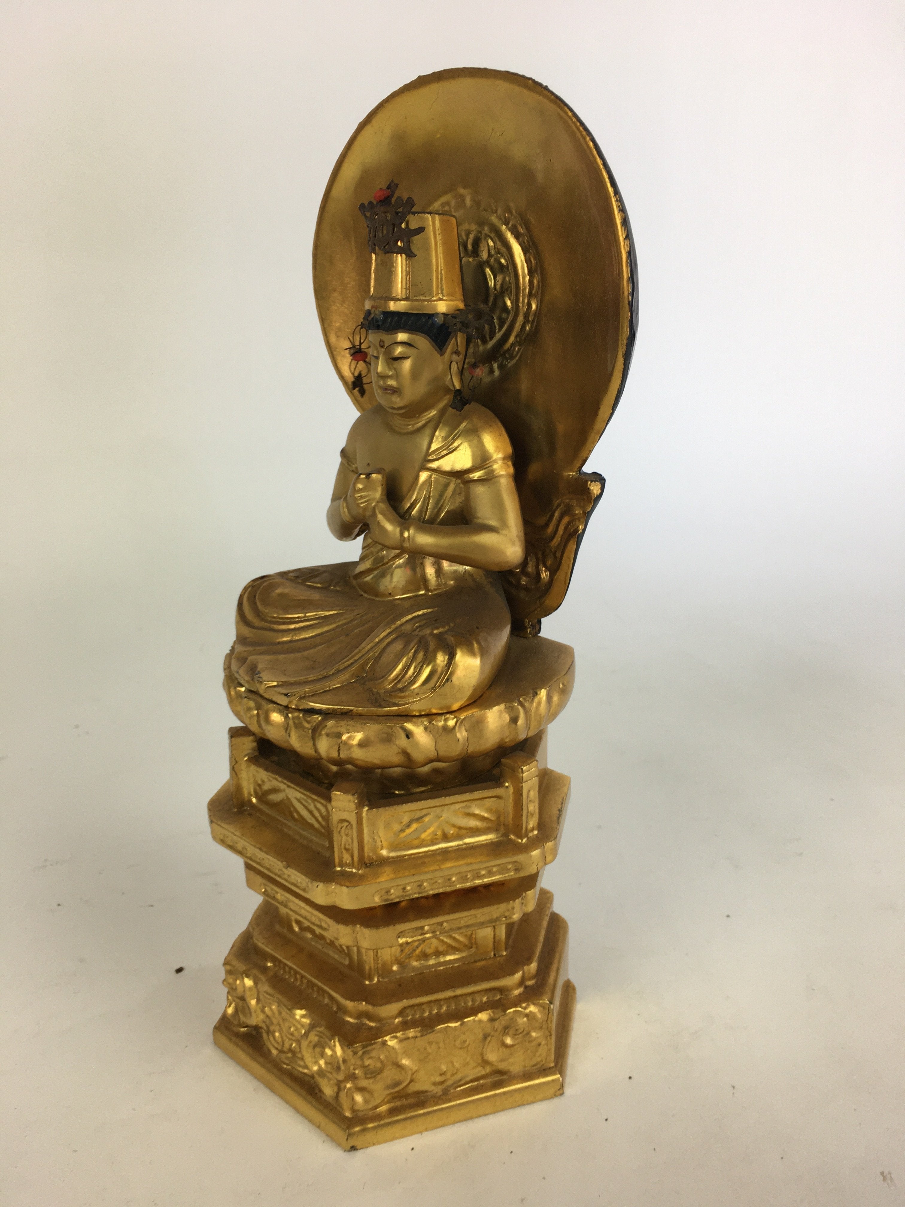 Japanese Wooden Buddhist Altar Dainichi Nyorai Statue Sitting Buddha Gold BD690