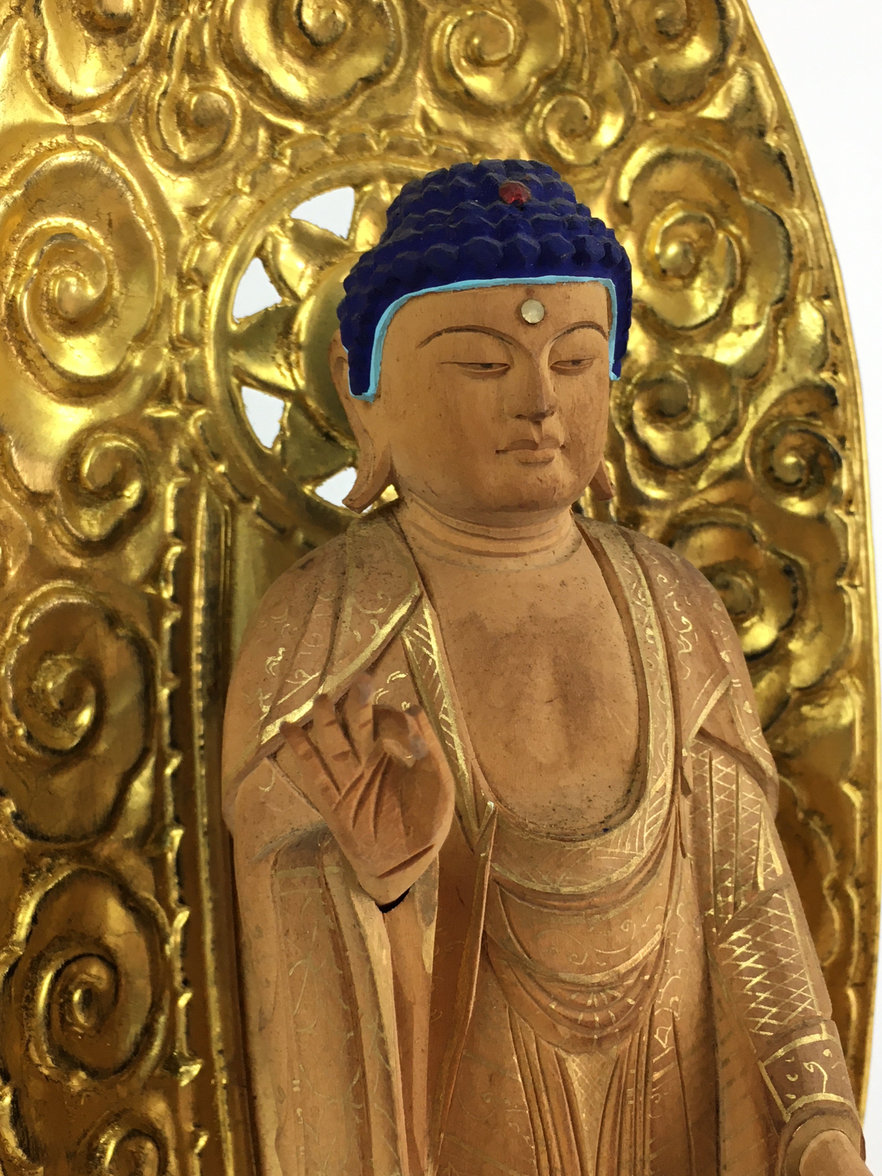 Japanese Wooden Buddhist Altar Statue Vtg Amida-Nyorai Gold Lacquer BD796