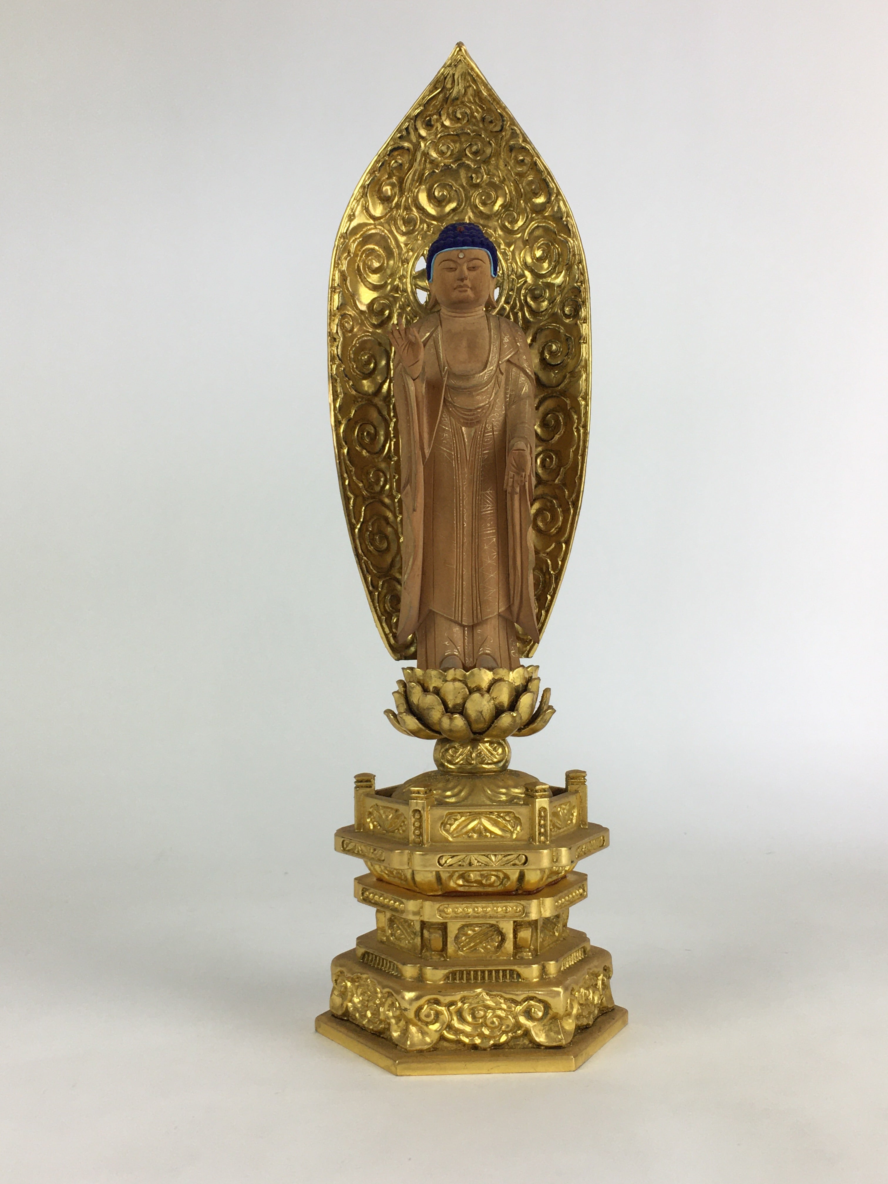 Japanese Wooden Buddhist Altar Statue Vtg Amida-Nyorai Gold Lacquer BD796