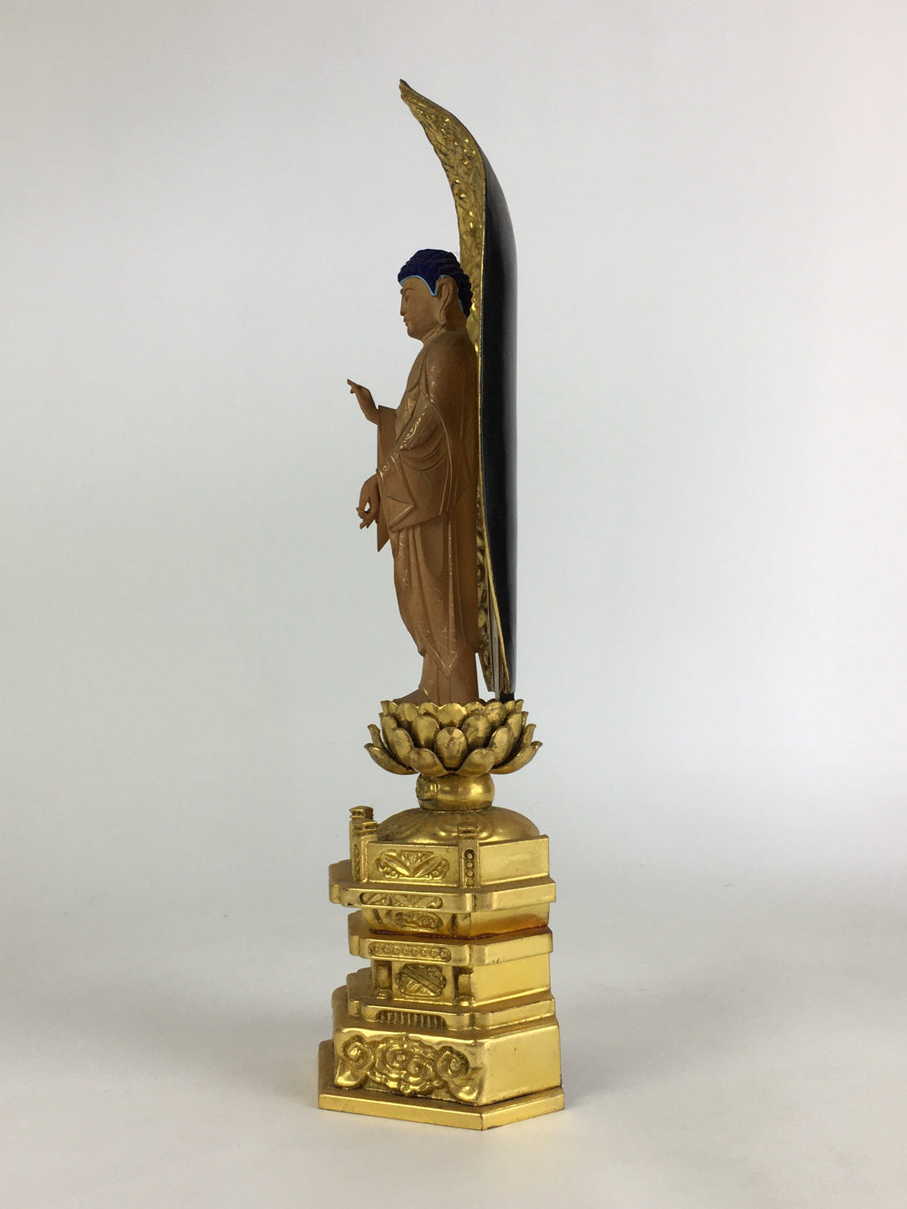 Japanese Wooden Buddhist Altar Statue Vtg Amida-Nyorai Gold Lacquer BD796